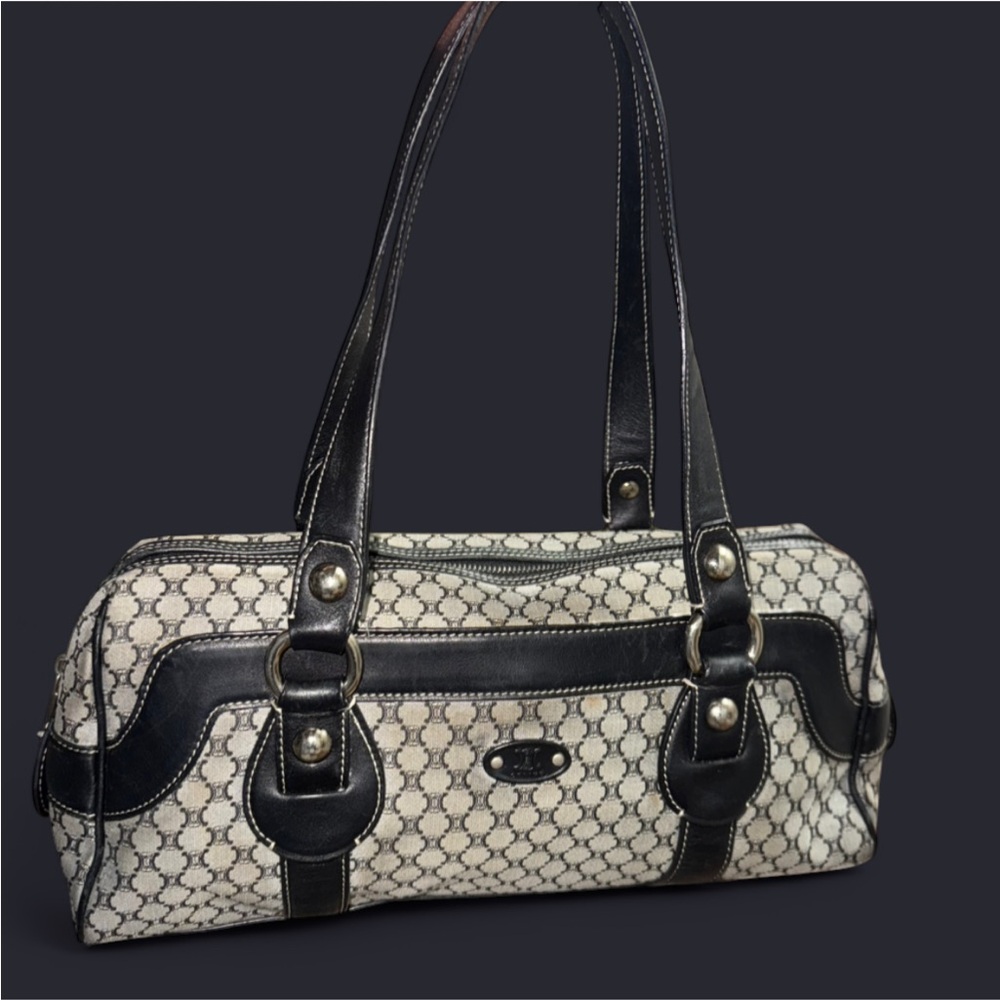 Celine Black and  light grey canvas and leather Shoulder Bag